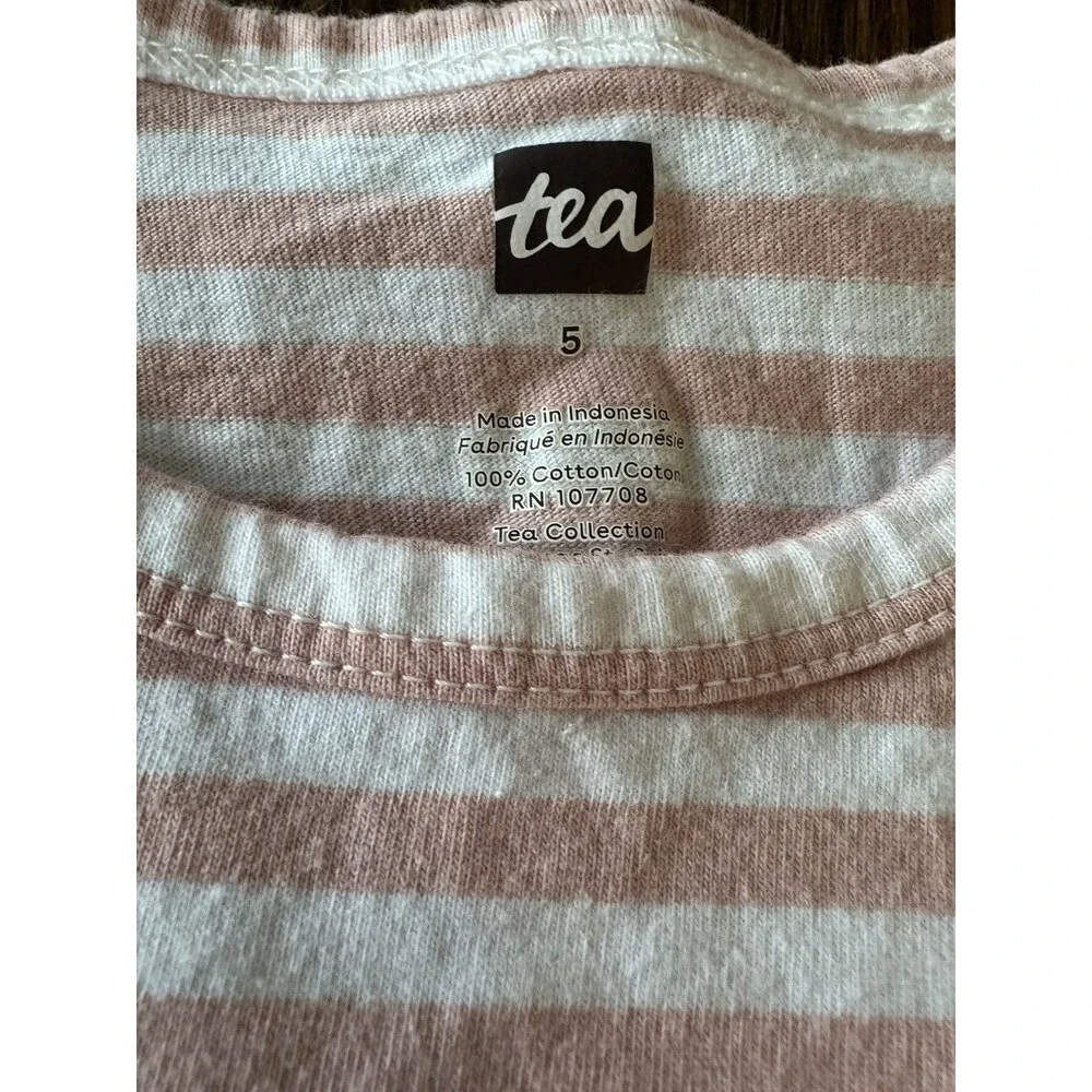Tea Collection Girls Peek-A-Boo Shoulder Dress Size 5 Dusty Coral Comfy Cute EUC